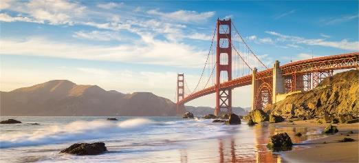 legendary Golden Gate Bridge and arrive in "the City by the Bay, San Francisco.