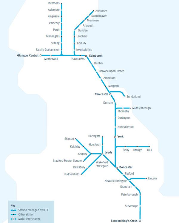Figure 2.1 InterCity East Coast Franchise: Plan of proposed services (Mondays to Fridays) from May 2020 Source: Department for Transport 2.