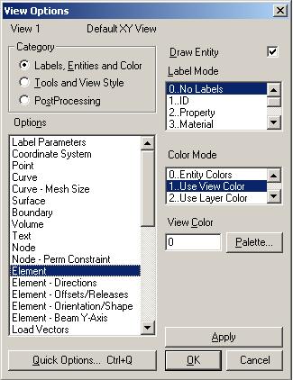 Ako je potrebno, promijenite boju prikaza elemenata : Pritisnite funkcijsku tipku F6 U prozoru View Options u odjeljku Categories aktivirajte opciju Labels, Entities and Color u listi Options