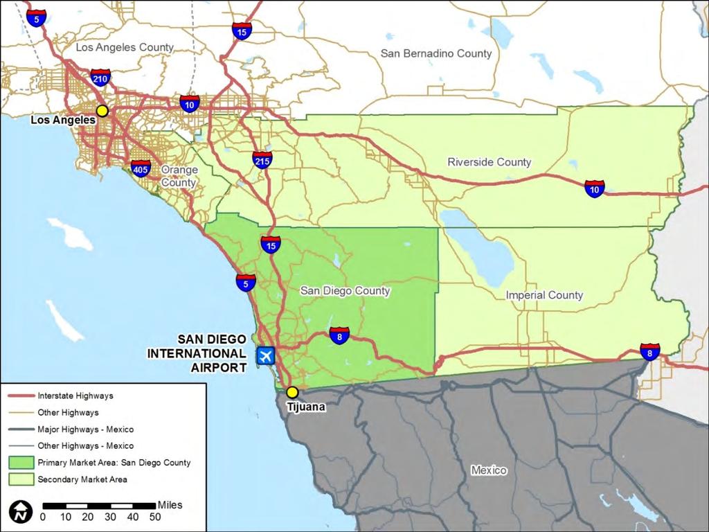 Chapter 3: Market Area Overview Primary Market Area San Diego County is the primary market area for San Diego International Airport and is the location where the majority of the airport s economic