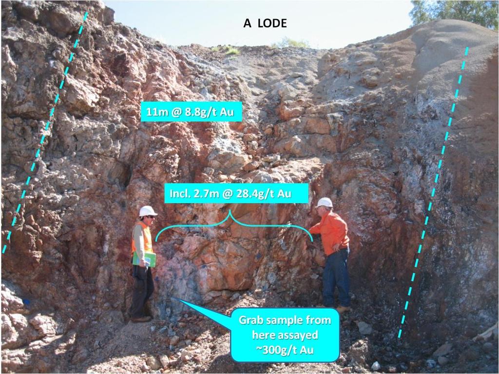 Lorena Gold Project - Resource High grade gold arsenopyrite zones in a shear hosted structure structurally controlled Good continuity Significant Drill Hole Results at less than 80m depth include: