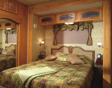 Hampton bedrooms have charm and comfort with exceptional storage in overhead cabinets, a mirrored