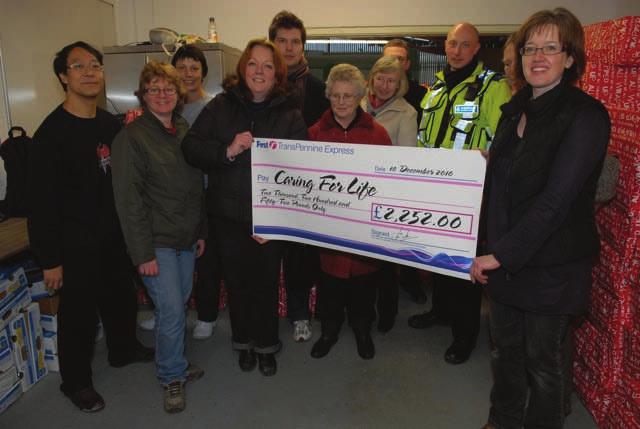 First Trans Pennine Express staff, volunteers and BTP officers presenting Caring for Life with a cheque for 2,252 Ongoing Projects Caring For Life (CFL) have two supported homes.