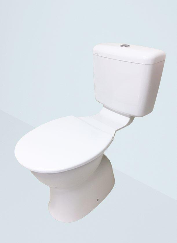 Strong smooth vitreous china cistern with integrated chrome buttons Durable polypropylene seat with integrated seat skirt Water saving 4.