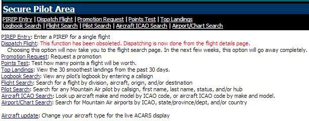 Fig. 17: Secure Pilot Area menus.