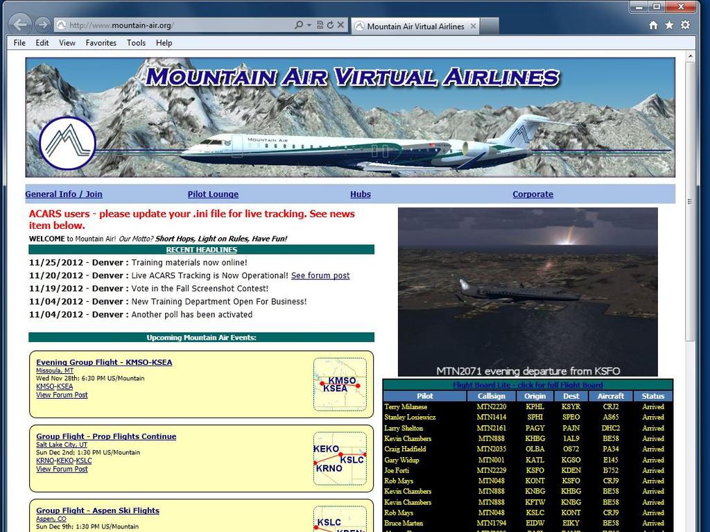 INTRODUCTION Mountain Air's (MTN) website is unique in that it is a continual work-in-progress and is more than just screenshot pictures and a place to post a Forum message now and then.