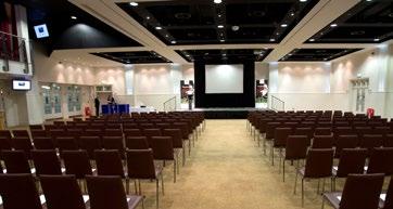 Modern design with state-of-the-art facilities Extensive built-in audio/visual options to include 3-phase power, Bose PA system, projection screens, plasma TVs, blackout and enhanced lighting