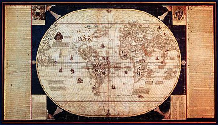 Sebastian Cabot World Map Cartographer: Sebastian Cabot Date: 1544 Size: 124 x 210 cm Location: Biblitheque Nationale, Res. Ge.AA.582, Paris Description: According to R.W. Shirley, this magnificent elliptical map, of which only one copy is known, is framed and on display in the Department of Maps and Plans in the Bibliotheque Nationale, Paris.