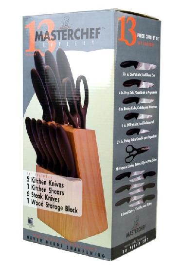 96 KM130 13pc cutlery & wooden set w/ molded plastic handle. Including 7.