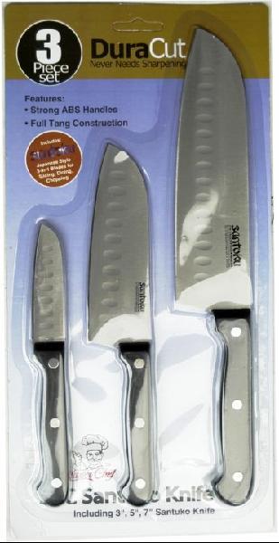 48 KA031 3pc Santoku knife set w/ Black ABS handle / blister card,