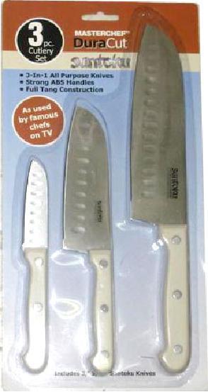 62 92160 KA031 WH 3pc Santoku knife set w/ White ABS handle