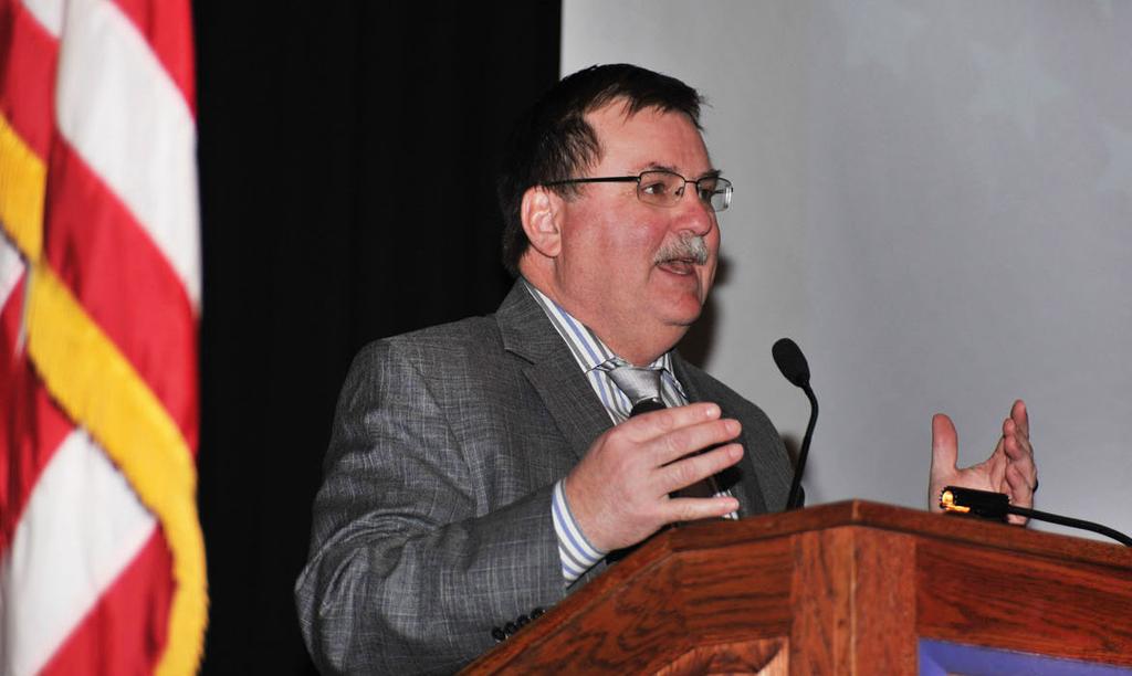 Engineering Conference Secretary Mike King presents a KDOT update at the 96th annual Kansas Transportation Engineering conference in Manhattan on April 8.