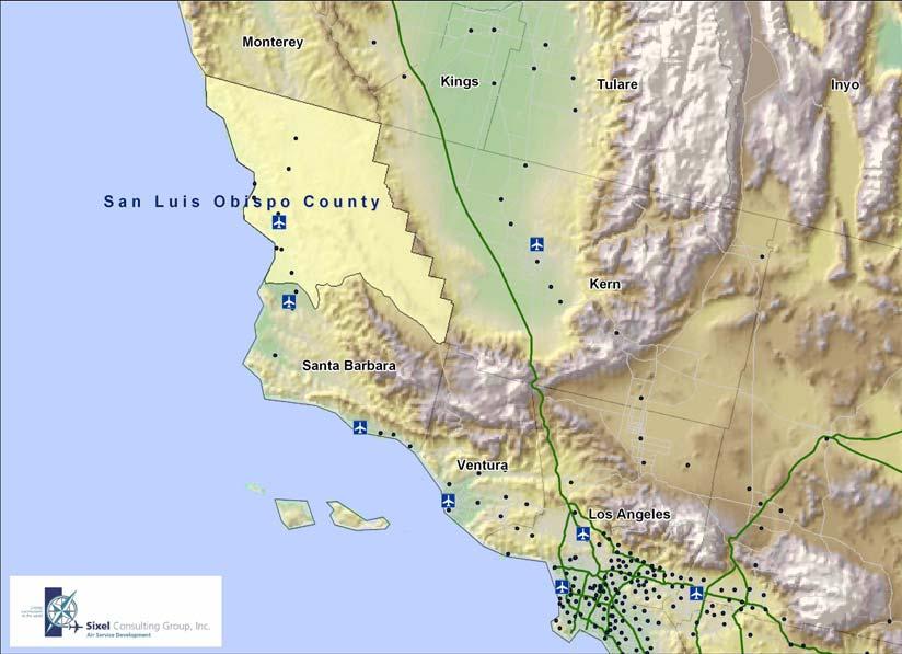 Executive Summary San Luis Obispo County Regional Airport is located on California s central coast, halfway between San Francisco and Los Angeles.