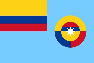 The Flag of the National Air Force of Colombia is a plain blue field with the coat of arms of the air