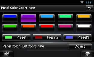 ÑUsklađivanje Ñ boja upravljačke ploče Možete postaviti boju osvjetljenja gumba. Stavke koje se mogu odabrati su različite i ovise o modelu uređaja. 1 Dodirnite [Color] u izborniku zaslona.