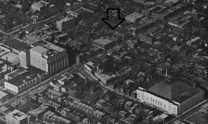 Aerial Photograph, Yonge and College Streets, 1930s: showing the location of the subject property in context