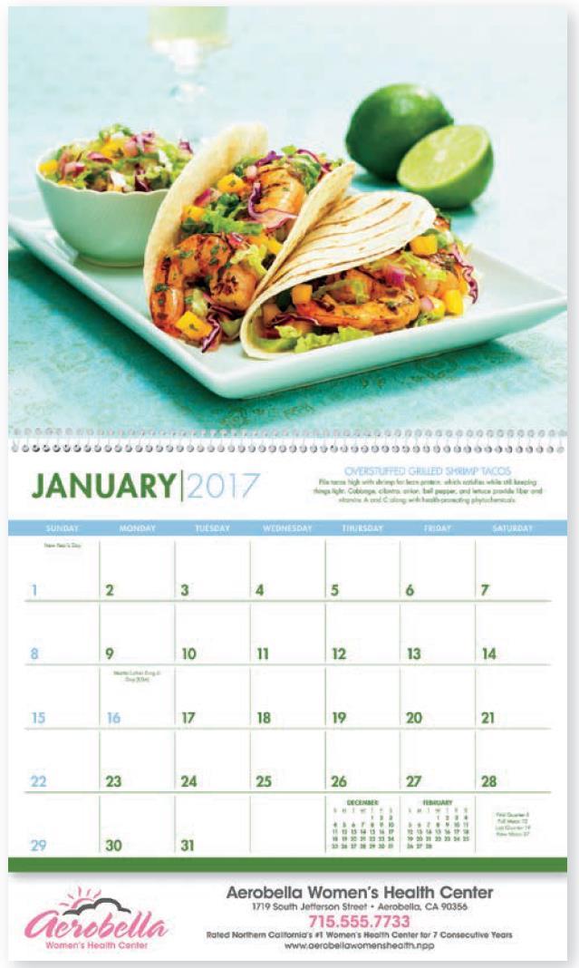 1301 Healthy Eating 2017 Calendar Add value to your calendar with an extra sheet and/or an Insights backmount for no additional
