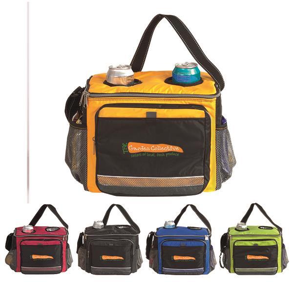AP7460 Icy Bright 24-Pack Zippered closure on main compartment Two insulated drink pockets, front zippered compartment and slip pocket with mesh trim Two mesh water bottle pockets and