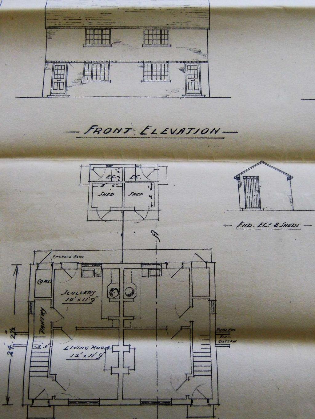 Figure 38: A. Hipperson, drawing of non-parlour Type A council houses for Blyth RDC.