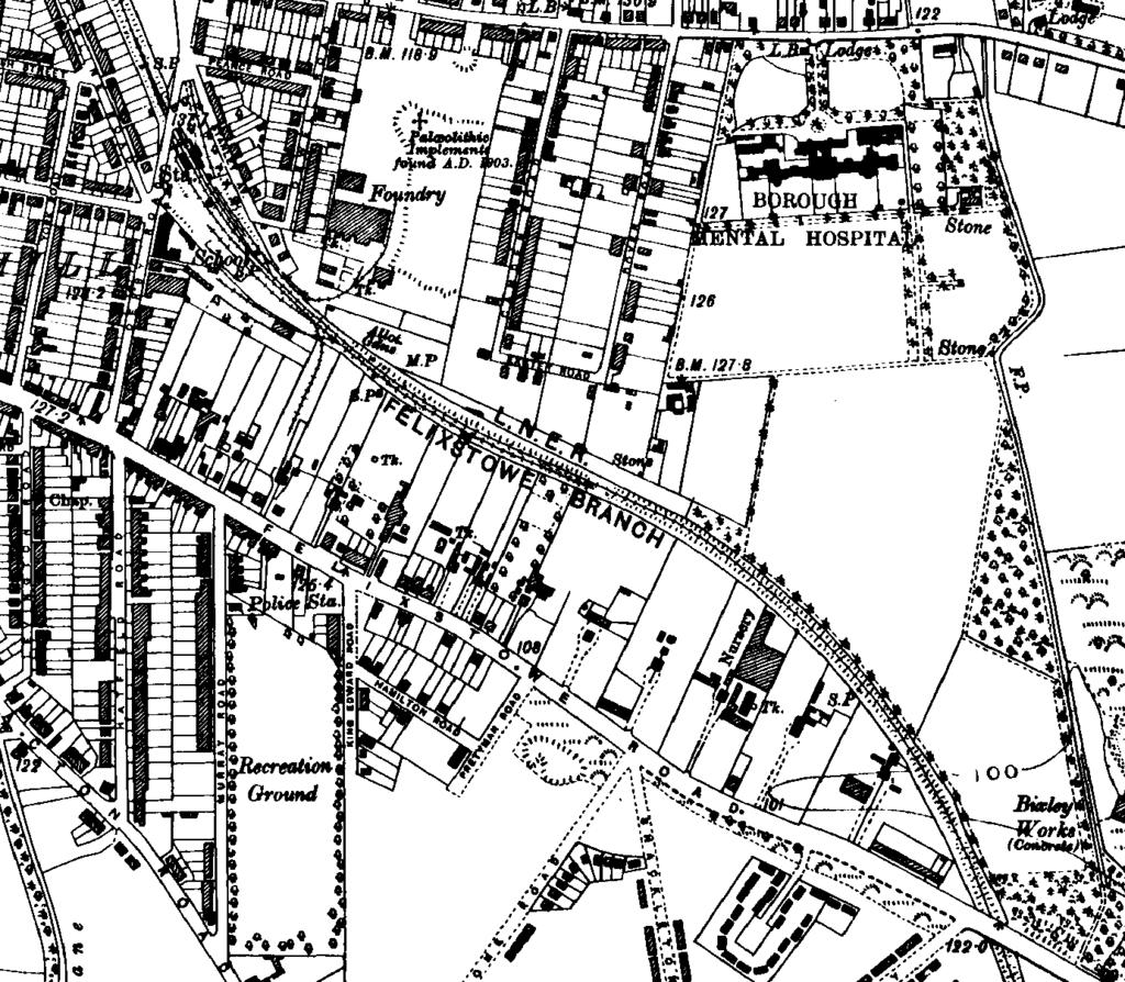 Figure 80: Detail of OS map Ipswich, County Series, 2 nd revision, 1928, 1:10560.