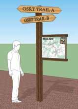 Directional signs, trail locators, and mile markers will help orient the user and include the GSRT logo, and