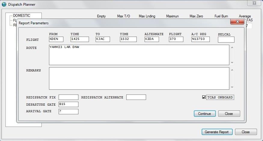 Figure 16 - Report Parameters Window Clicking the Continue button