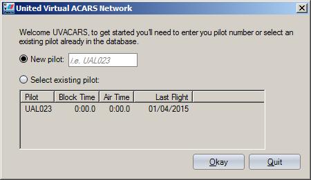 Using UVACARS Getting Started When UVACARS is first launched, the pilot number (UVA PID) management screen with appear.