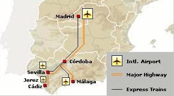 How to get to Cordoba The nearest airports are Seville, Jerez, and Malaga. By road: All airports are connected by motorway to Cordoba.
