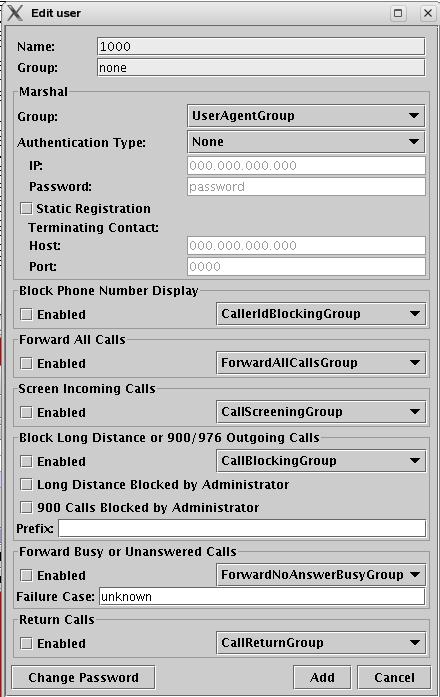 Konfiguriranje in uporaba odprtokodnega telefonskega sistema VOCAL 25 Slika 4.3: Javanski vmesnik dodaj uporabnika V polja na sliki 3.
