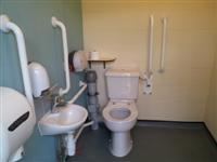 each toilet includes wall mounted rails, a minimum lateral transfer space of 80cm and a drop down rail.