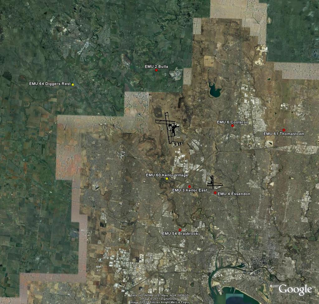 Figure 1 Melbourne and Essendon EMU Locations In the above image, permanent