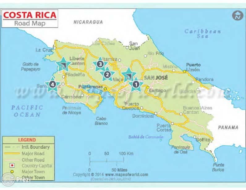COSTA RICA Road Map Golfo de Papagayo PACIFIC OCEAN LEGEND. La Cru-/o - - - Intl.