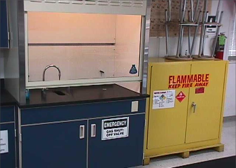 Flammable Cabinet The fume hood is an exhaust fan for smelly or dangerous fumes.