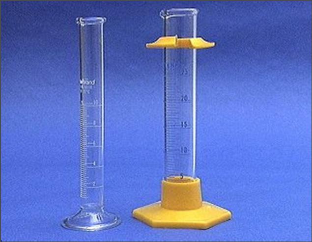 A graduated cylinder is used to measure volumes of liquids; probably your best everyday measuring tool, there are three sizes in your desk: 10, 50 and 100 ml *NOT to be used for