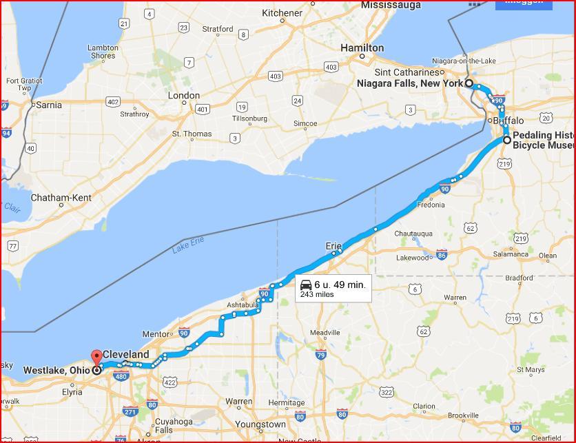 On Thursdaymorning 21/09, we could cross the border to see the Falls, and after that we want to visit Mr Carl Burgwards (no spelling error) Bicycle Museum near Buffalo.