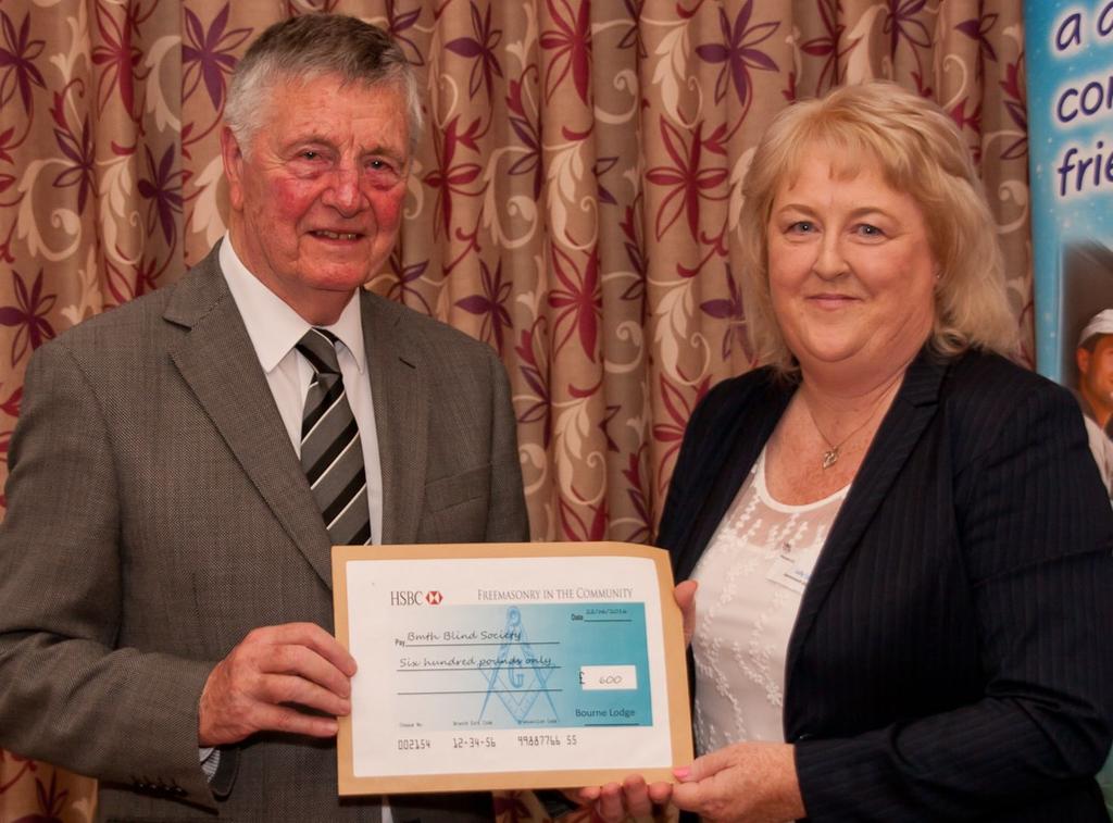 600 was donated by the Hampshire & Isle of Wight Masonic Charity (see Sally receiving cheque below) 220 from Margaret Hebditch and the Christchurch Royal British Legion from their Christmas & New