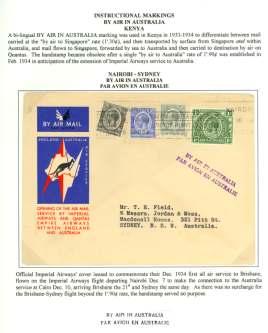 , 9 Sep 34, handstamped By Air to / Par Avion a with Lon don in manu script and Air Mail la bel can celed by bars; and 2.) cover Kampala - U.S.A., 11 Mar 37, with Post age Paid By Air To Lon don Only handstam, VF.