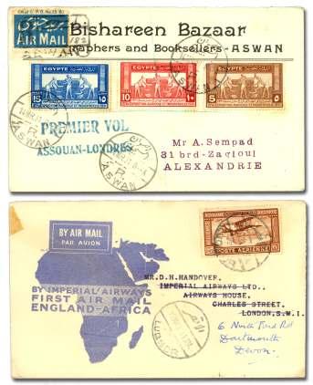 burg and Cape Town backstamps; both with Khar toum - Cape Town First Flight ca chets, VF.
