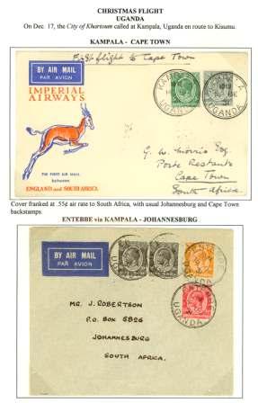 ......................... $120 8047 1931, Uganda Ac cep tan ces, two cov ers: Spring - bok cover Kampala - Cape Town franked