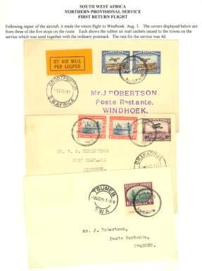 8049 1931, South Af rica Ac cep tan ces, two cov ers: blue map cover Pietersburg - Na tal on north bound flight, backstamped Jo han nes