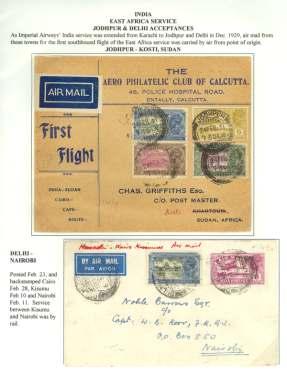 ..... $100 8061 1931, Ex ten sion of Ser vice from Karachi to Jodh pur & Delhi, two cov ers: First Flight cover Jodh pur - Kosti (Su