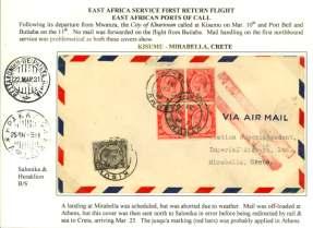 ....................... $90 8069 1931, Kisumu, Kenya - Crete, plain air mail en ve - lope flown Kisumu - Crete, fanked