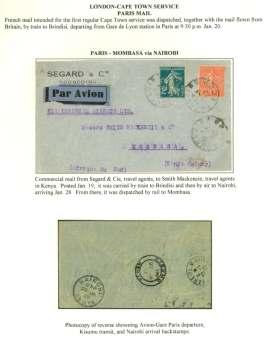 ) First Re - turn Flight Napier - Simonstown, franked 2s9d, posted 29 Dec 34, backstamped Cairo & Cape Town; 3.) of fi cial First Flight N.