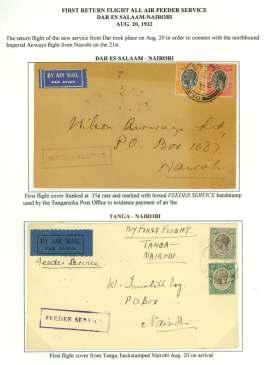 .......... $90 8140 1934-35, East Af rica, three cov ers to Eng land: 1.) from Korogwe, 18 Dec 34, backstamped Kilimanjaro TPO; 2.