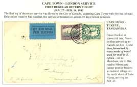 8157 1932 (27 Jan), Cape Town to Czecho slo va kia and to Ha waii, two cov ers: Cape Town - Lon don ser vice uti lis ing con nec tions by rail: