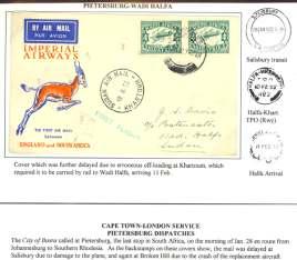 .... $150 8159 1932 (27 Jan), Rates from South Af rica, two cov - ers: Cape Town - Vic to ria West, 4d in ter nal air mail rate; Cape Town -