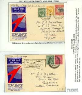 8175 1933, First Re duc tion in Air Mail Rates, three cov ers: 1.) United King dom - Cape Town at 10d, can celed Sutton Coldfied 31 Oct 1933 and car ried on the First Flight; 2.