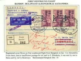 backstamped Windhoek, 7 May; first north bound flight, reg is tered FDC (3 May) of the Voortrekker is sue (B2-4) from Rouxville O.F.S.