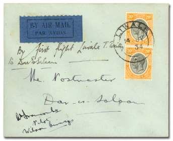 ................ $150 8191 1934, Wil son Air ways Tanganyika Flights, Spe - cial Con fer ence Char ter Flights, 20-26 Feb, two cov ers: