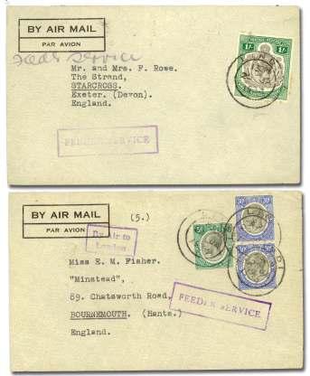 ...... $120 8195 1934-38, In bound Mail from Den mark, two cov ers via Berlin & Ath ens: Co pen ha gen - Cape Town, 31 Jul 34, red Berlin